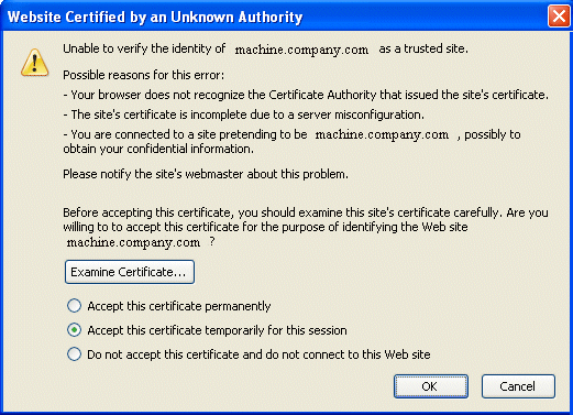 This screen shot shows how a browser might respond to an untrusted certificate.